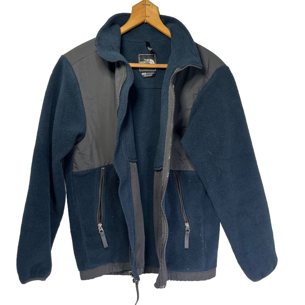 The North Face Boys Size Large Zip Up Jacket Denali Navy & Gray Polartec Pockets